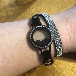 Origami Owl bracelet with locket and 3 charms